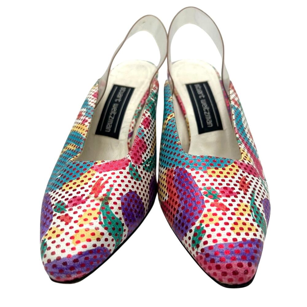 Stuart Weitzman Vintage 80s Pop Art Slingback Pumps 6.5 Colorful Retro Designer - Picture 7 of 15
